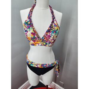 Y2K Vintage a.n.a. Bright Floral and Black Bikini - M 12